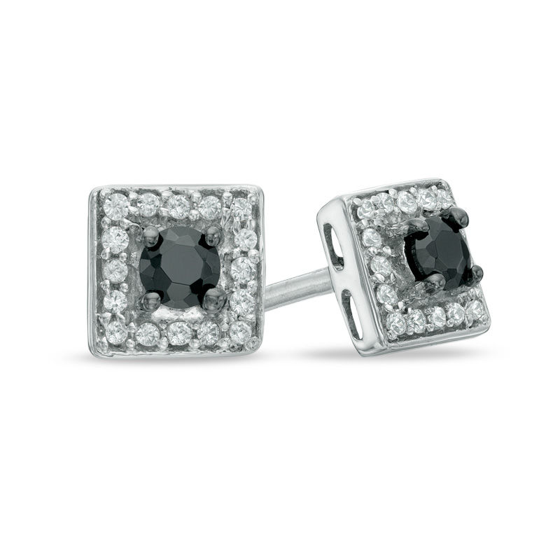 1 3 Ct T W Enhanced Black And White Diamond Square Stud Earrings T W Enhanced Black And White Diamond Square Stud Earrings In Sterling