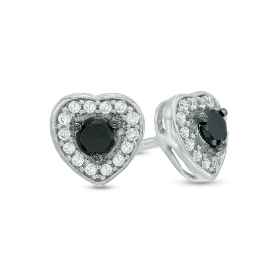 1/4 CT. T.w. Enhanced Black and White Diamond Heart Stud Earrings in Sterling Silver