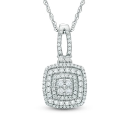1/2 CT. T.W. Multi-Diamond Layered Square Frame Pendant in 10K White Gold
