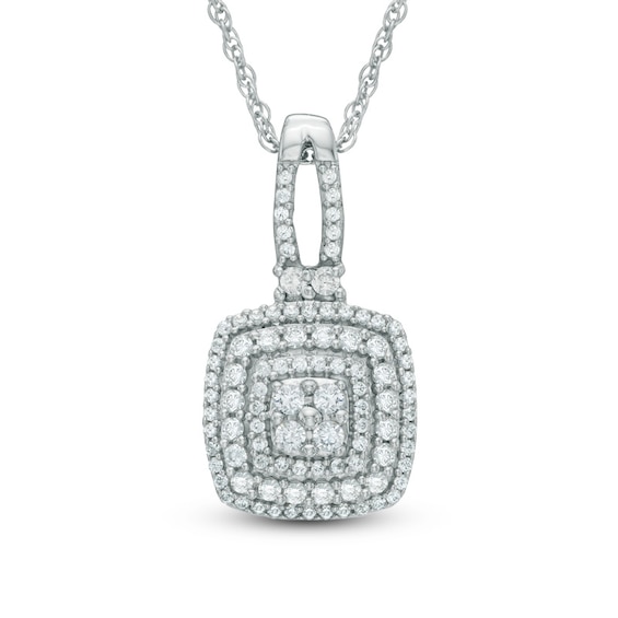 1/2 CT. T.w. Multi-Diamond Layered Square Frame Pendant in 10K White Gold