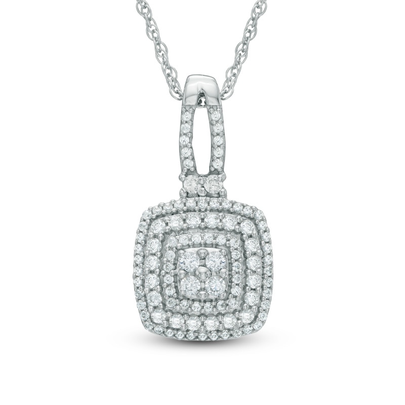 Main Image 1 of 1/2 CT. T.W. Multi-Diamond Layered Square Frame Pendant in 10K White Gold