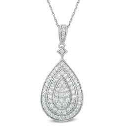 1 CT. T.W. Pear Shaped Multi-Diamond Layered Teardrop Pendant in 10K White Gold