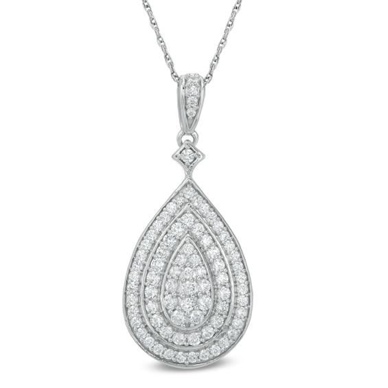 1 CT. T.w. Pear Shaped Multi-Diamond Layered Teardrop Pendant in 10K White Gold