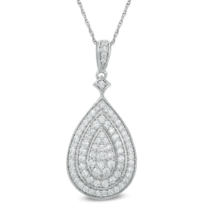 Main Image 1 of 1 CT. T.W. Pear Shaped Multi-Diamond Layered Teardrop Pendant in 10K White Gold