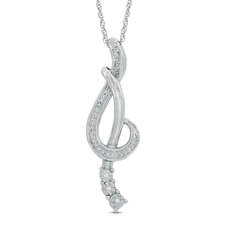 Diamond Accent Treble Clef Ribbon Pendant in Sterling Silver