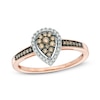 Thumbnail Image 1 of 1/4 CT. T.W. Champagne and White Diamond Cluster Pear-Shaped Frame Ring in 10K Rose Gold