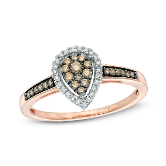 1/4 CT. T.w. Champagne and White Diamond Cluster Pear-Shaped Frame Ring in 10K Rose Gold