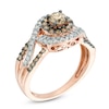 Thumbnail Image 1 of 1 CT. T.W. Champagne and White Diamond Cluster Frame Engagement Ring in 10K Rose Gold