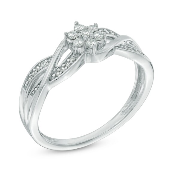 1/5 CT. T.w. Diamond Flower Cluster Loop Ring in 10K White Gold