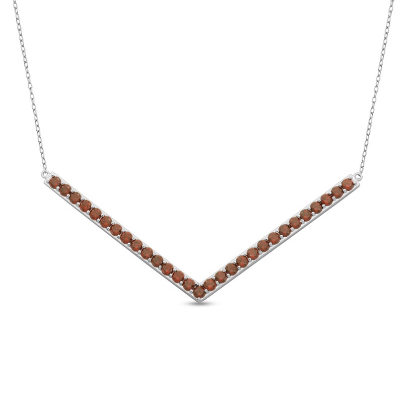 Main Image 1 of Garnet Wide "V" Necklace in Sterling Silver