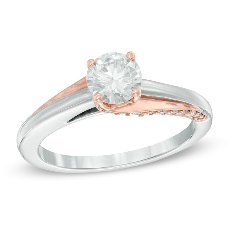 Main Image 1 of Celebration Ideal 7/8 CT. T.W. Certified Diamond Solitaire Bypass Engagement Ring in 14K Two-Tone Gold (I/I1)