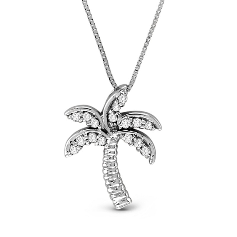 Main Image 1 of 1/8 CT. T.W. Diamond Palm Tree Pendant in 14K White Gold