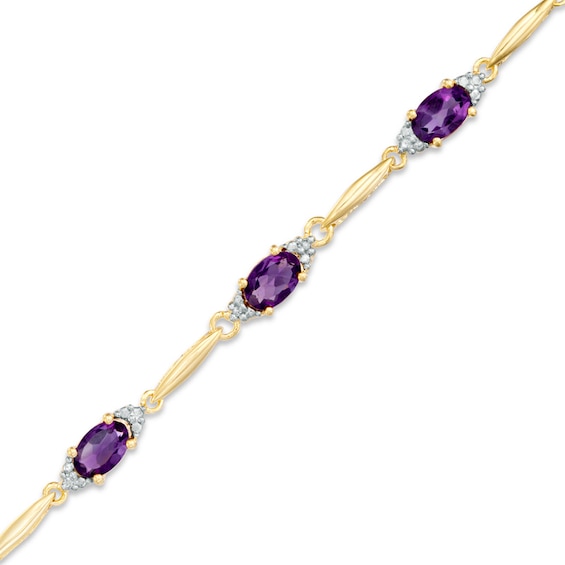 Oval Amethyst and Diamond Accent Bracelet in 10K Gold - 7.25"