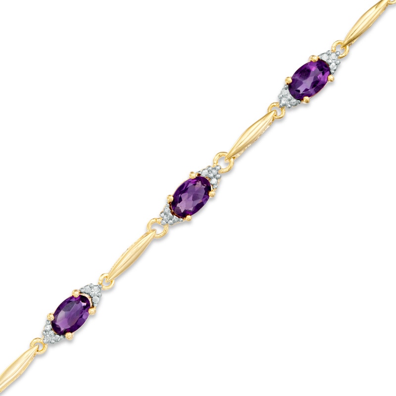 Oval Amethyst and Diamond Accent Bracelet in 10K Gold Vermeil - 7.25"