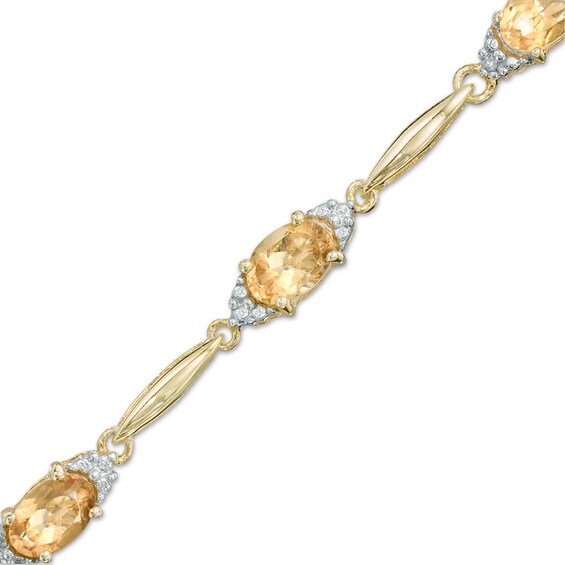 Oval Citrine and Diamond Accent Bracelet in 10K Gold Vermeil - 7.25" Oval Citrine and Diamond Accent Bracelet in 10K Gold Vermeil - 7.25"