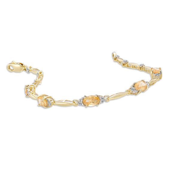 Oval Citrine and Diamond Accent Bracelet in 10K Gold Vermeil - 7.25" Oval Citrine and Diamond Accent Bracelet in 10K Gold Vermeil - 7.25"