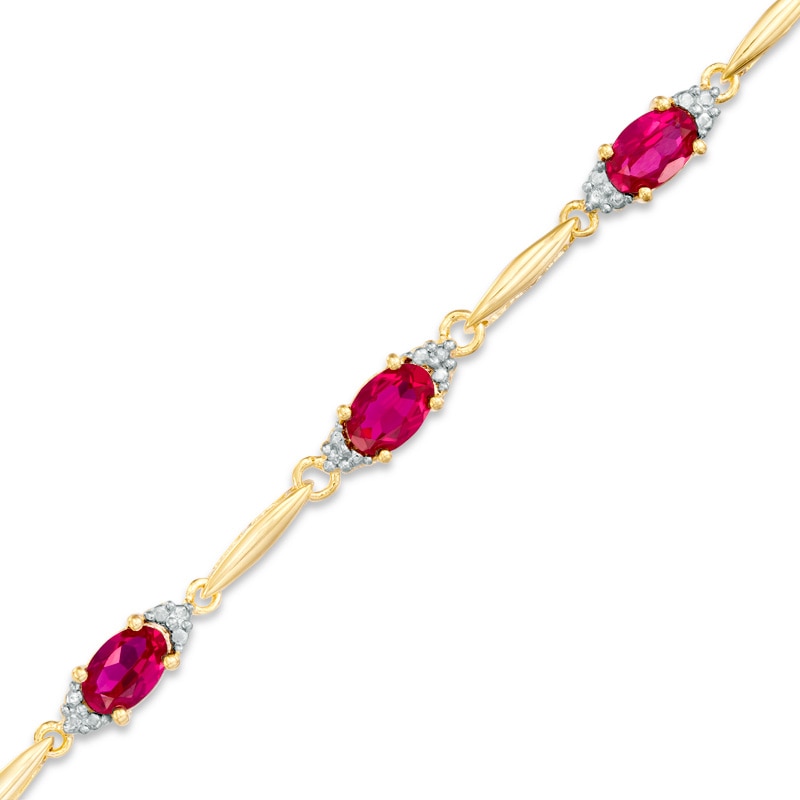 Oval Lab-Created Ruby and Diamond Accent Bracelet in Sterling Silver and 10K Gold Plate - 7.25"