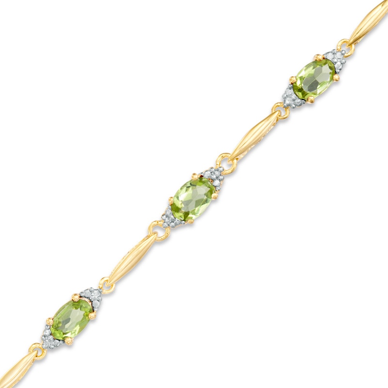Main Image 1 of Oval Peridot and Diamond Accent Bracelet in Sterling Silver and 10K Gold Plate - 7.25&quot;