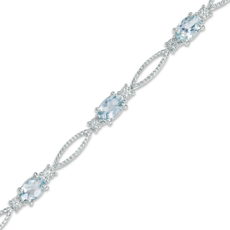 Oval Aquamarine and Diamond Accent Bracelet in Sterling Silver - 7.25"