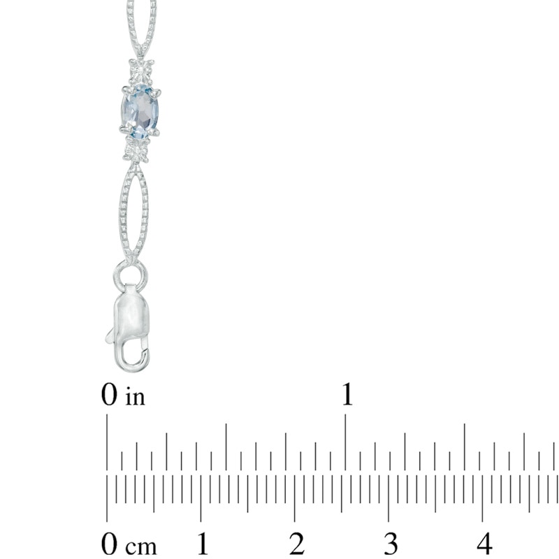 Oval Aquamarine and Diamond Accent Bracelet in Sterling Silver - 7.25"