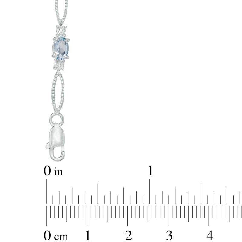 Main Image 2 of Oval Aquamarine and Diamond Accent Bracelet in Sterling Silver - 7.25"