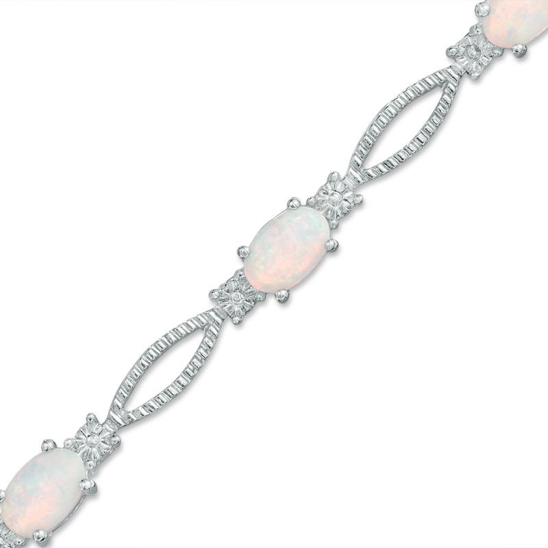 Oval Lab-Created Opal and Diamond Accent Bracelet in Sterling Silver - 7.25"