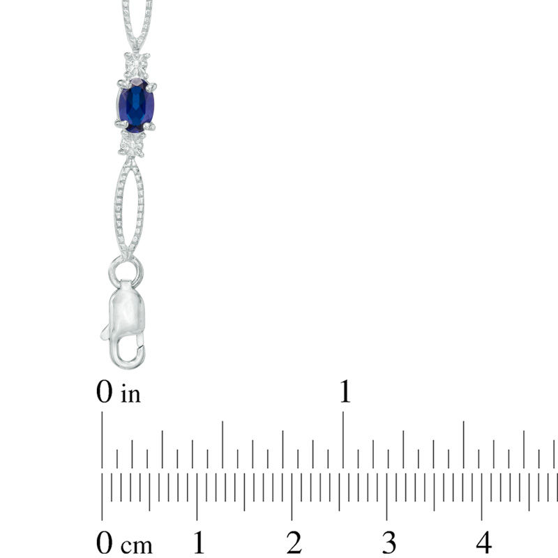 Main Image 2 of Oval Lab-Created Blue Sapphire and Diamond Accent Bracelet in Sterling Silver - 7.25&quot;