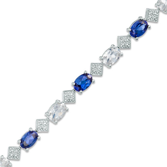 Oval Lab-Created Blue and White Sapphire and Diamond Accent Bracelet in ...