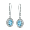 Thumbnail Image 0 of Oval Blue Topaz and Diamond Accent Frame Drop Earrings in Sterling Silver