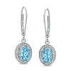Thumbnail Image 1 of Oval Blue Topaz and Diamond Accent Frame Drop Earrings in Sterling Silver