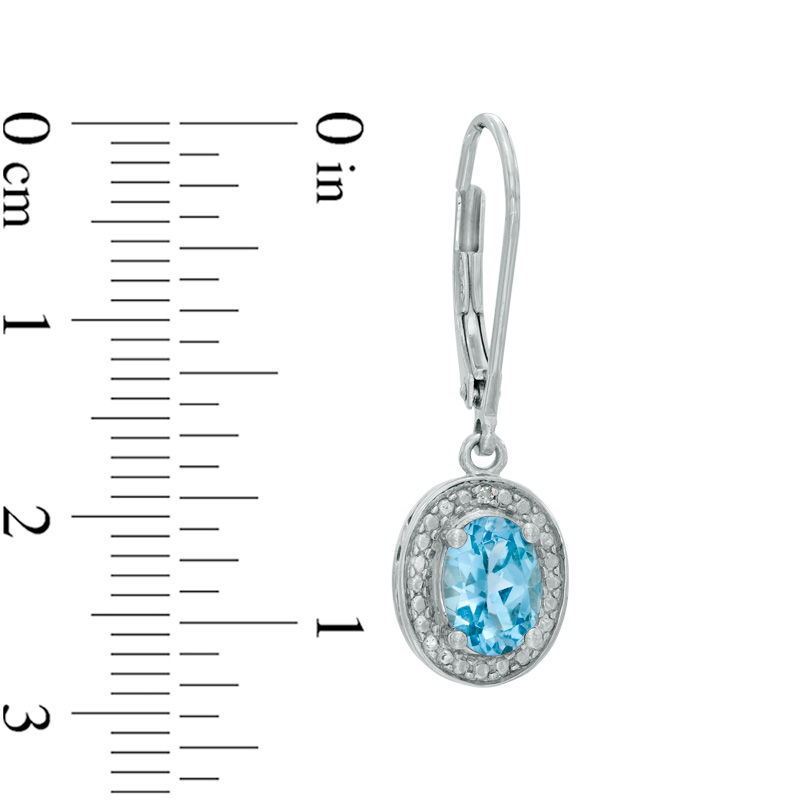 Main Image 2 of Oval Blue Topaz and Diamond Accent Frame Drop Earrings in Sterling Silver