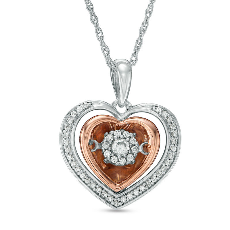 Main Image 1 of 1/5 CT. T.W. Diamond Double Heart Pendant in 10K Two-Tone Gold