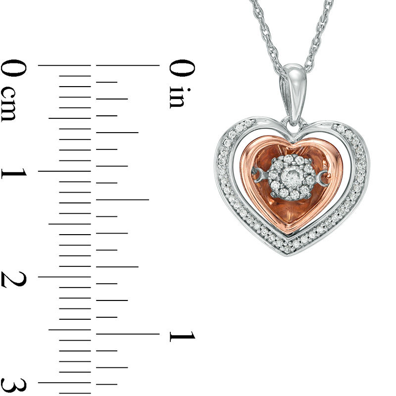 Main Image 2 of 1/5 CT. T.W. Diamond Double Heart Pendant in 10K Two-Tone Gold