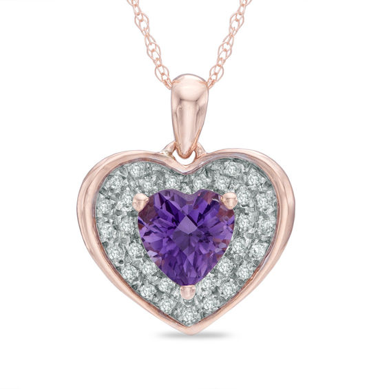 6.0mm HeartShaped Amethyst and 1/8 CT. T.W. Diamond Frame Heart