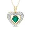 Thumbnail Image 0 of 5.0mm Heart-Shaped Lab-Created Emerald and 1/8 CT. T.W. Diamond Frame Heart Pendant in 10K Gold