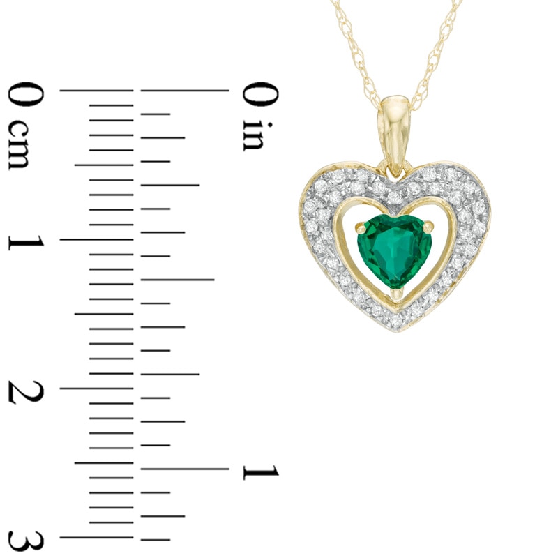 5.0mm Heart-Shaped Lab-Created Emerald and 1/8 CT. T.W. Diamond Frame Heart Pendant in 10K Gold