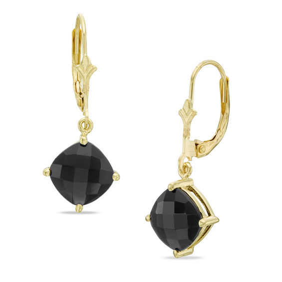 8 0mm Cushion Cut Onyx Drop Earrings In 10k Gold Gemstone 8 0mm Cushion Cut Onyx Drop Earrings In 10k Gold