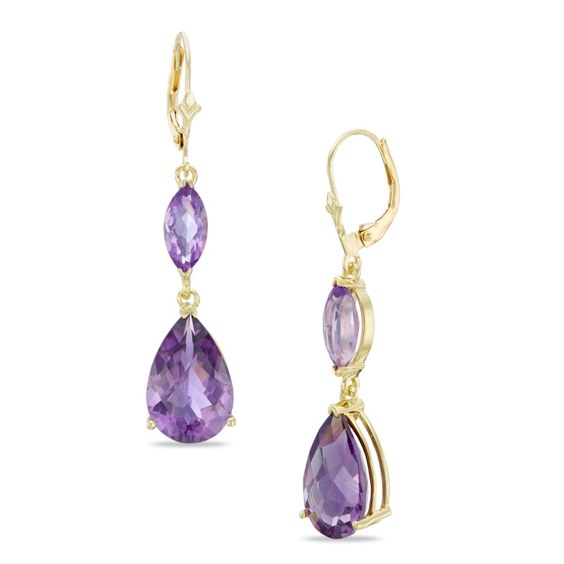 Main Image 1 of Pear-Shaped and Marquise-Cut Amethyst Drop Earrings in 10K Gold