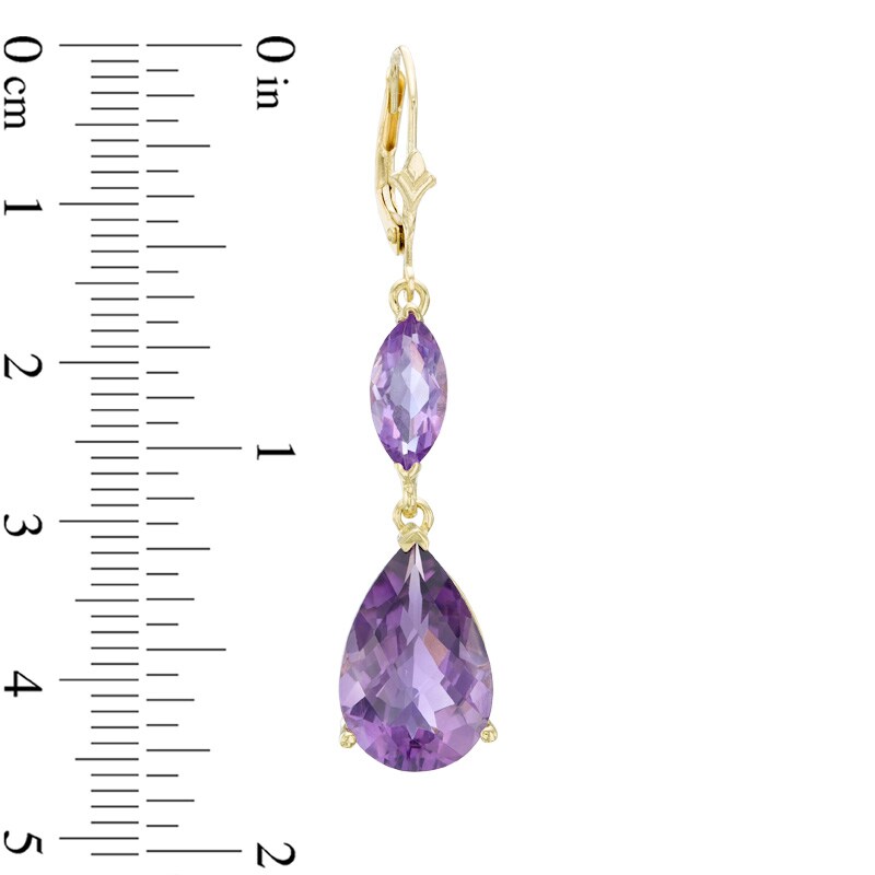 Main Image 2 of Pear-Shaped and Marquise-Cut Amethyst Drop Earrings in 10K Gold