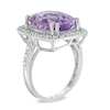 Thumbnail Image 1 of Cushion-Cut Amethyst and 1/5 CT. T.W. Diamond Frame Ring in 10K White Gold