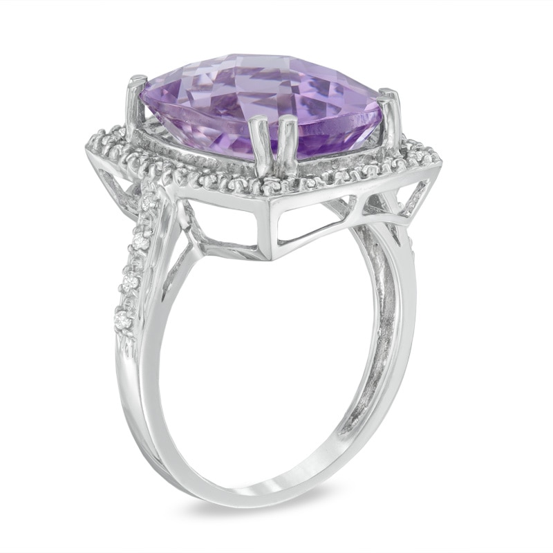Cushion-Cut Amethyst and 1/5 CT. T.W. Diamond Frame Ring in 10K White Gold