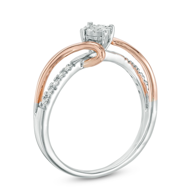 1/10 CT. T.W. Multi-Diamond Bypass Ring in 10K Two-Tone Gold