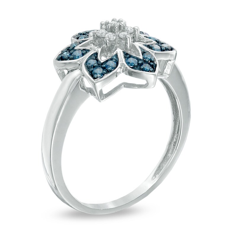 1/4 CT. T.W. Enhanced Blue and White Diamond Flower Ring in Sterling Silver - Size 7