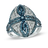 Thumbnail Image 0 of 1/4 CT. T.W. Enhanced Blue and White Diamond Vintage-Style Egg Ring in Sterling Silver