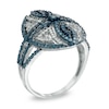 Thumbnail Image 1 of 1/4 CT. T.W. Enhanced Blue and White Diamond Vintage-Style Egg Ring in Sterling Silver