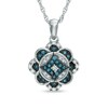 Thumbnail Image 0 of 1/4 CT. T.W. Enhanced Blue and White Diamond Vintage-Style Clover Pendant in Sterling Silver