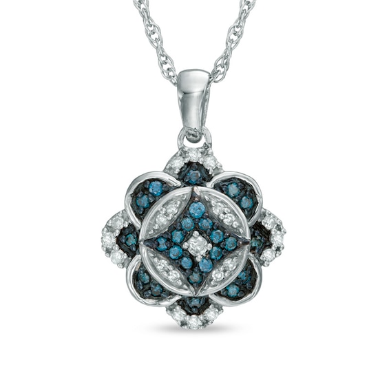 1/4 CT. T.w. Enhanced Blue and White Diamond Vintage-Style Clover Pendant in Sterling Silver