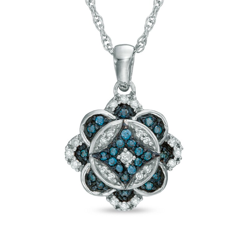 1/4 CT. T.W. Enhanced Blue and White Diamond Vintage-Style Clover Pendant in Sterling Silver