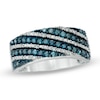 Thumbnail Image 1 of 1/2 CT. T.W. Enhanced Blue and White Diamond Slant Multi-Row Band in Sterling Silver