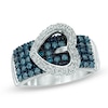 Thumbnail Image 0 of 1/2 CT. T.W. Enhanced Blue and White Diamond Heart-Shaped Buckle Ring in Sterling Silver